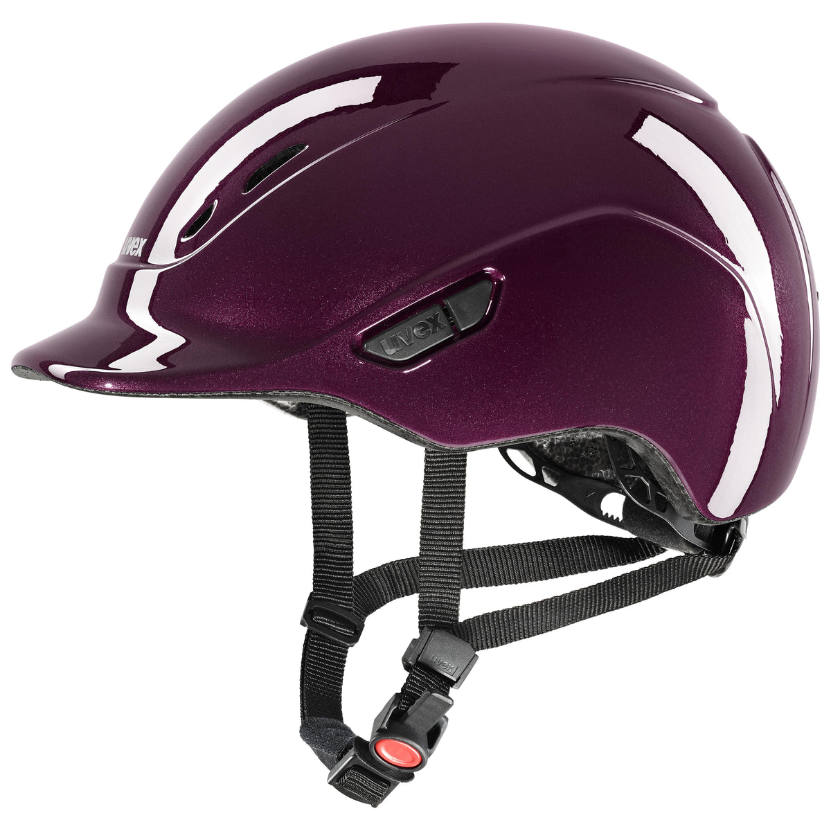 UVEX children’s equestrian helmets in shiny burgundy